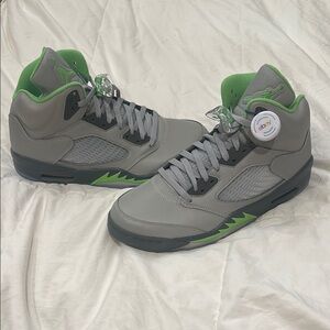 Jordan Gray and Green Air 5 Sneakers with Suede Upper